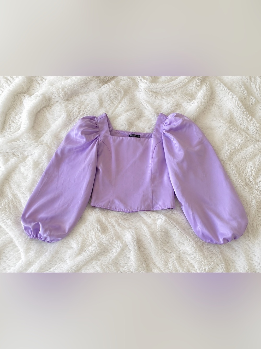 Nasty Gal Lavender Puff-Sleeve Square-Neck Crop Top